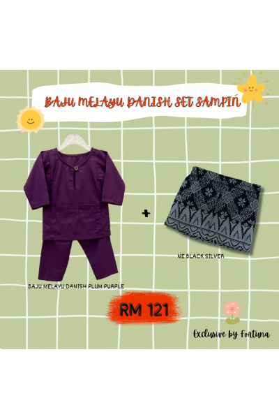 Baju Melayu Danish Plum Purple + Sampin NE Black Silver