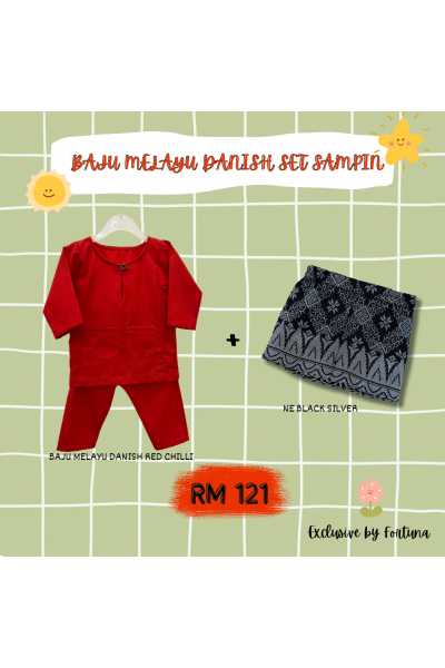 Baju Melayu Danish Red Chilli + Sampin NE Black Silver