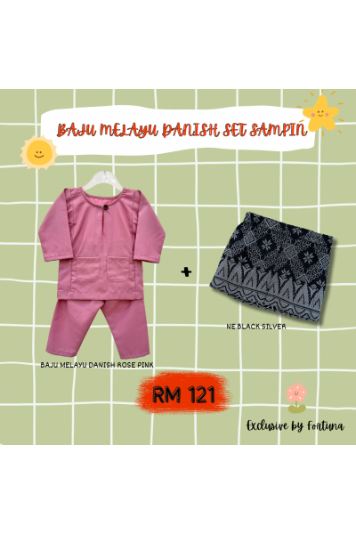 Baju Melayu Danish Rose Pink + Sampin NE Black Silver