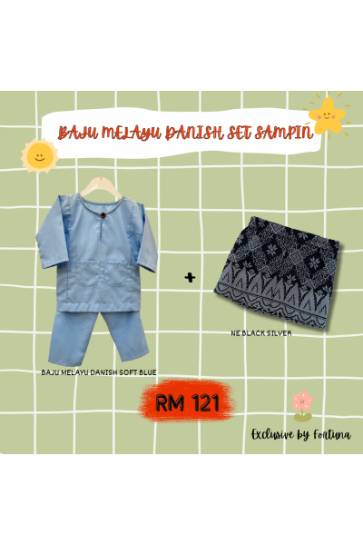 Baju Melayu Danish Soft Blue + Sampin NE Black Silver