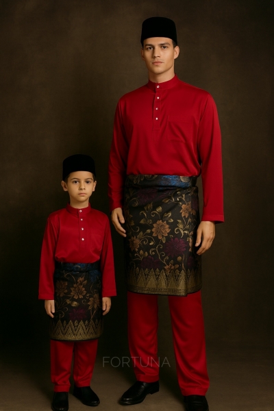 Baju Melayu Adam Kids - Red Chilli