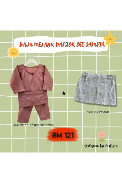 Baju Melayu Danish Dusty Pink + Sampin RAYA Cream Gold Baju Melayu Danish Dusty Pink + Sampin RAYA Cream Gold