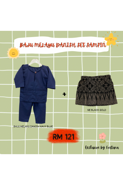 Baju Melayu Danish Navy Blue + Sampin NE Black Gold Baju Melayu Danish Navy Blue + Sampin NE Black Gold