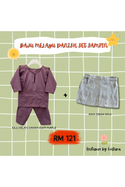 Baju Melayu Danish Dusty Purple + Sampin RAYA Cream Gold Baju Melayu Danish Dusty Purple + Sampin RAYA Cream Gold