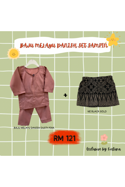 Baju Melayu Danish Dusty Pink + Sampin NE Black Gold Baju Melayu Danish Dusty Pink + Sampin NE Black Gold