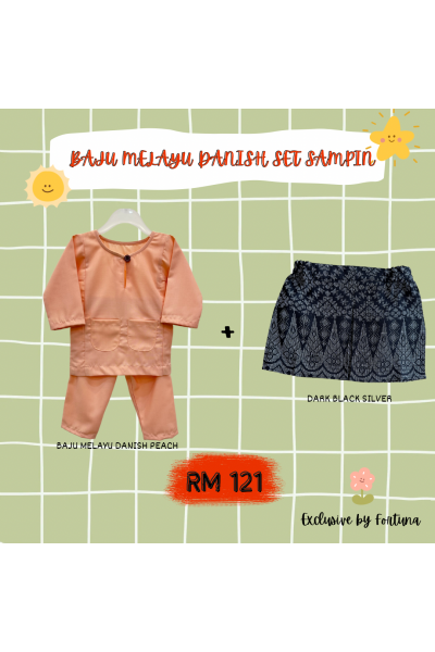 Baju Melayu Danish Peach + Sampin DARK Black Silver Baju Melayu Danish Peach + Sampin DARK Black Silver