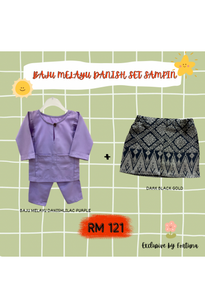 Baju Melayu Danish Lilac Purple + Sampin DARK Black Gold Baju Melayu Danish Lilac Purple + Sampin DARK Black Gold