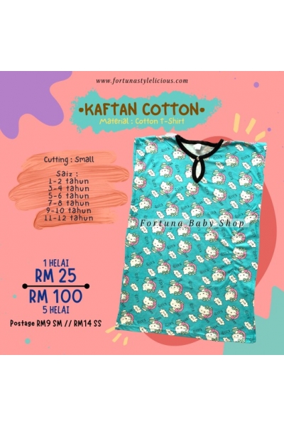 Kaftan Cotton Hello Kitty (Turqoise Blue)